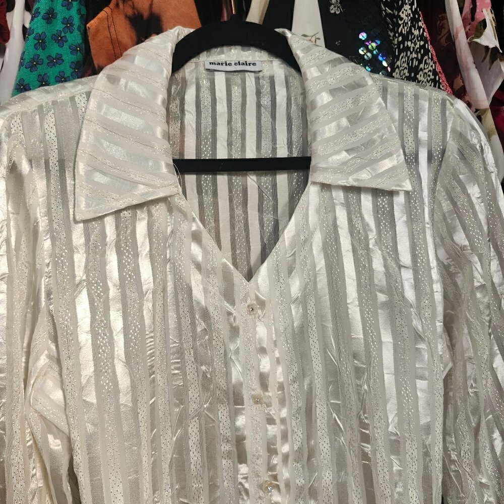 MARIE CLAIRE WHITE SATIN SPARKLE BLOUSE - Picture 3 of 4